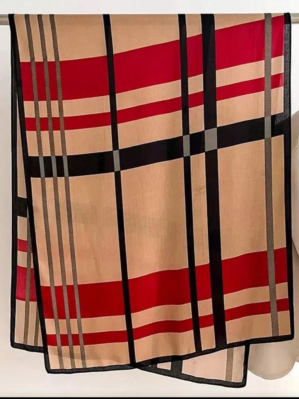 Khaki Check Plaid Women's Scarf - Red & Khaki